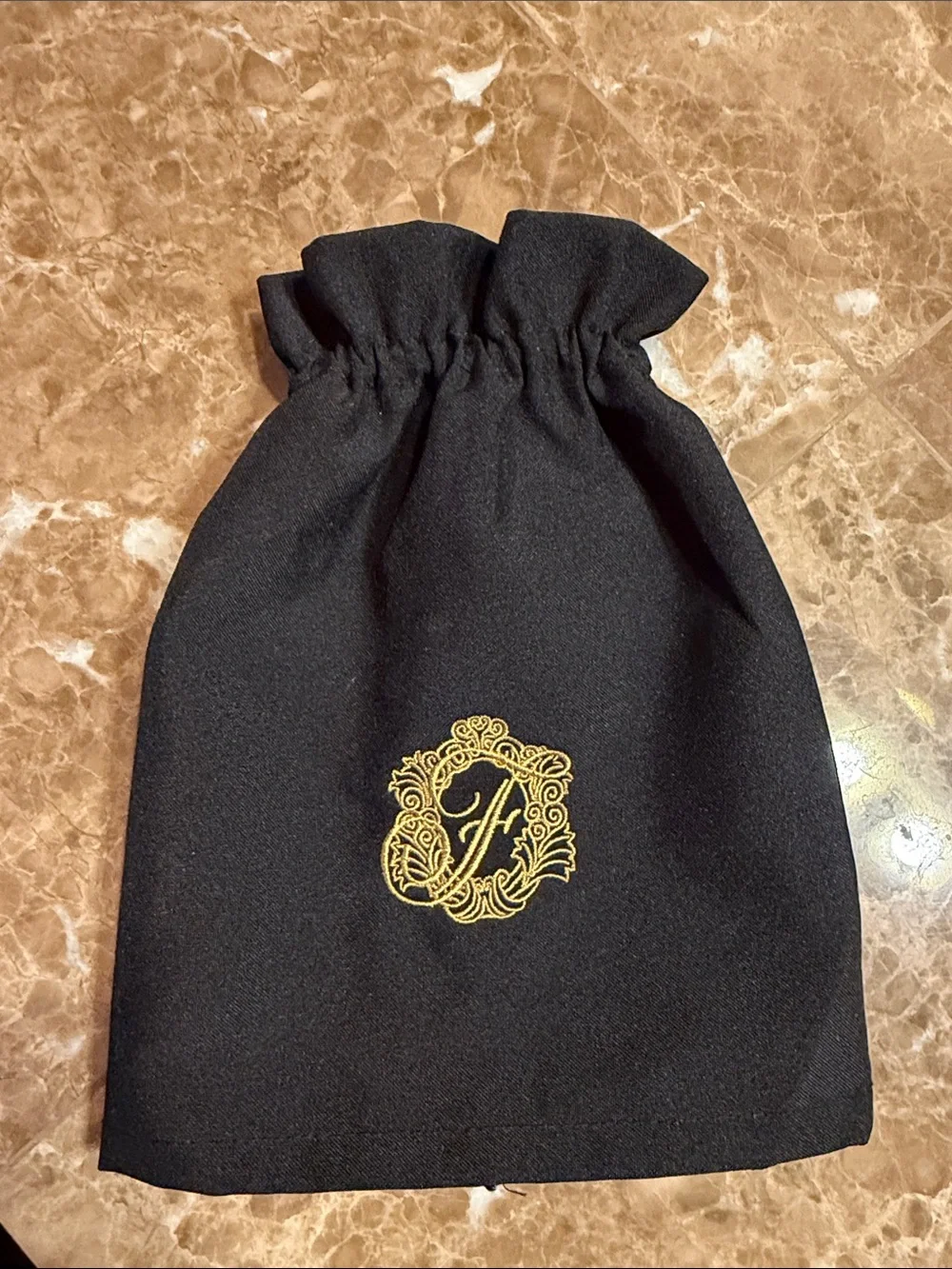 Toilet paper cover Black Drawstring Pouch with Gold “F” Monogram